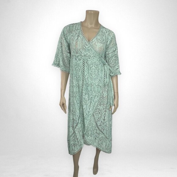 ASOS Maternity 8 Flutter Sleeves Midi Wrap Dress Sheer Not Lined - Picture 1 of 11